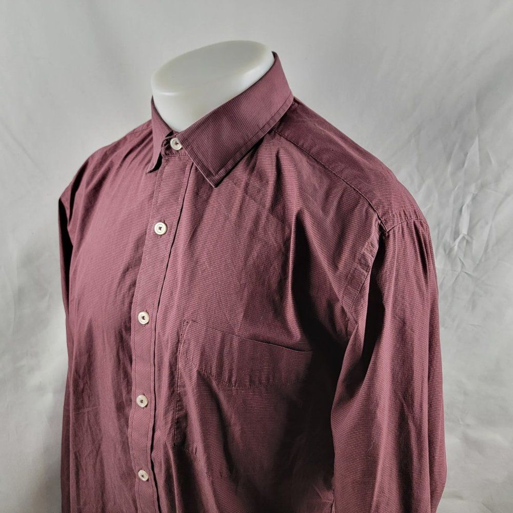 Cole Haan Grand OS Button Front Shirt Mens Large Long Sleeve Red Striped Cotton